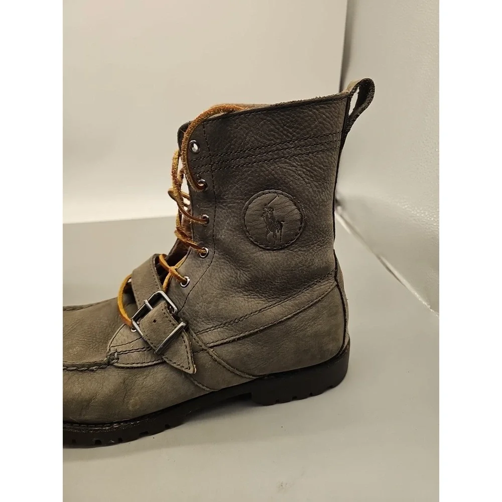 Polo Ralph Lauren Ranger Buckle Boots‎ Mens Grey/Olive Nubuck Leather Sz 10.5 D